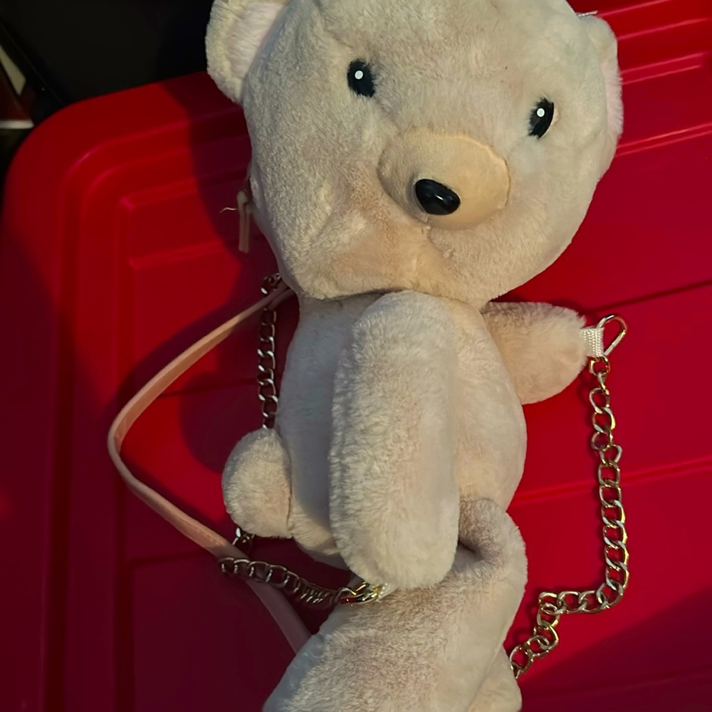 Bioworld Teddy Bear Crossbody Plush Purse Shoulder Bag Funky Festival Retro Gold